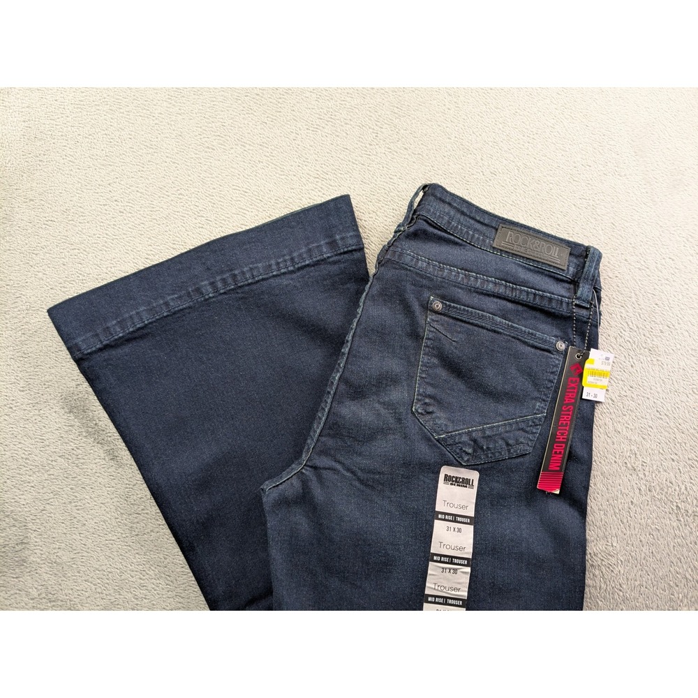 Rock & Roll Denim Womens Mid Rise Trouser Jeans Dark Wash 31x30 W8M4164 NWT